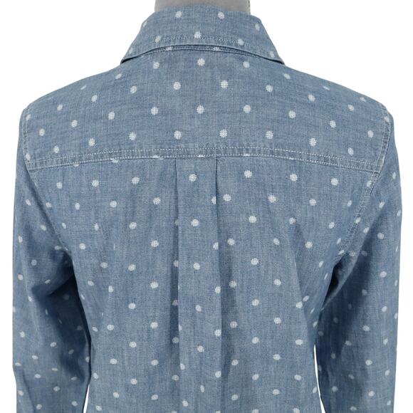 Tommy Hilfiger Top Womens Small Blue Polka Dot Boyfriend Fit Cotton Henley Shirt - Picture 9 of 13